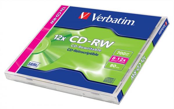 CD-RW disk, prepisovateľný, SERL, 700MB, 8-12x, 1 ks, klasický obal, VERBATIM 2