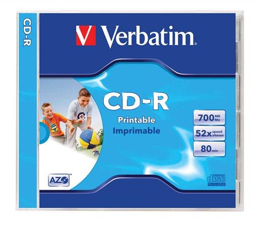 CD-R disk, potlačiteľný, matný, ID, AZO, 700MB, 52x, 1 ks, klasický obal, VERBATIM 1