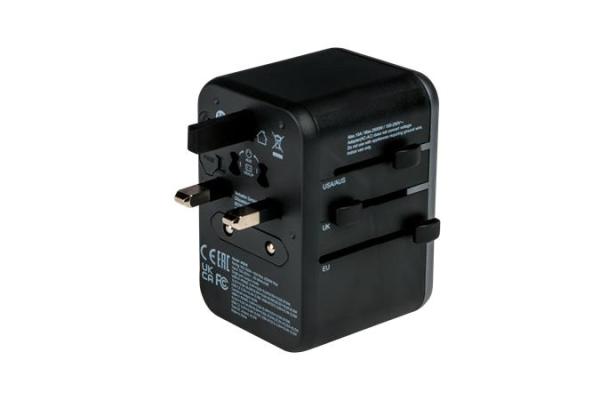 Cestovný adaptér, univerzálny, USB-A(QC 3.0)/USB-C(PD61W)2xUSB, VERBATIM "UTA-04" 2
