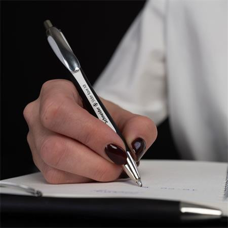 Guľôčkové pero, 0,7 mm, tlačidlové, SCHNEIDER "Slider Rave XB", čierno-biele, modré 8