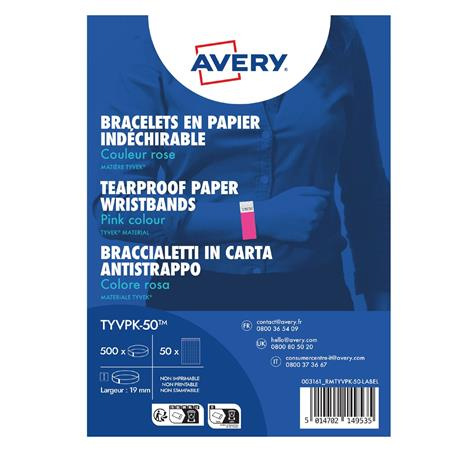 Identifikačný náramok, odolný proti roztrhnutiu,, 265x19 mm, AVERY ZWECKFORM "Tyvek", ružo 1