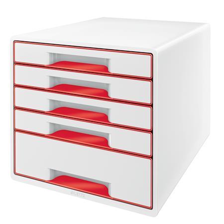 Odkladač, plastový, 5 zásuviek, LEITZ "Wow Cube", biela/červená 1