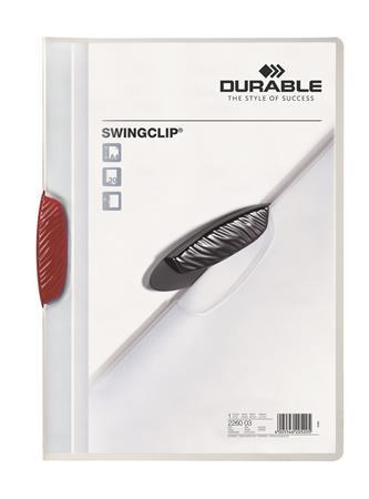Rýchloviazač, s klipom, A4, DURABLE "Swingclip® 30", červená