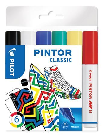 Dekoračný popisovač, sada,1,4 mm, PILOT "Pintor M", 6 druhov klasických farieb 1