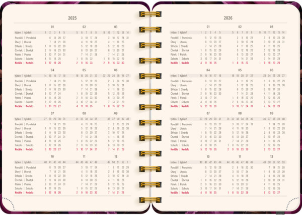 NOTIQUE Špirálový 18-mesačný diár Petito – Fialové kvety 2025/2026, 13 x 18 cm 2