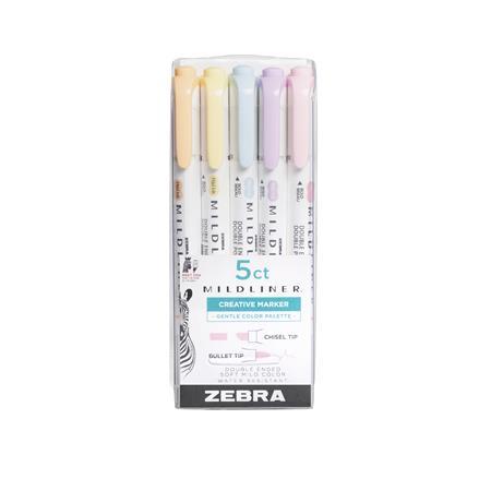 Zvýrazňovač, sada, 1,4/4 mm, obojstranný, ZEBRA "Mildliner Highlighter Gentle", 5 rôznych 1