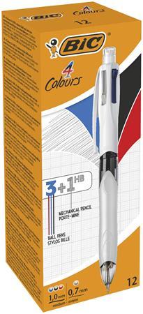 Guľôčkové pero, 3 farby, s mikroceruzkou, BIC "4 Colours" 1