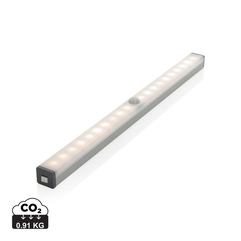 Veľké LED svetlo s pohybovým senzorom a USB nabíjaním strieborná