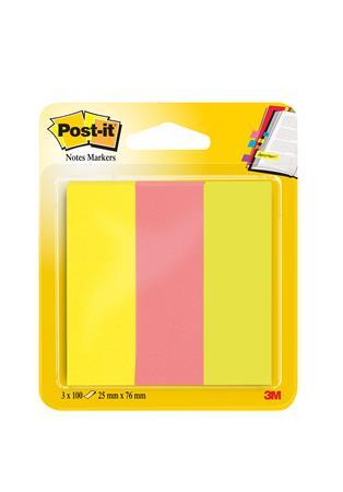 Záložky, papierové, 3x100 listov, 25x76 mm, 3M POSTIT, mix neónových farieb 1