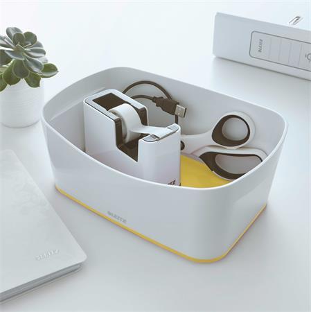 Dispenzor na lepiacu pásku, stolový, naplnený, LEITZ "Wow", biela-žltá 4