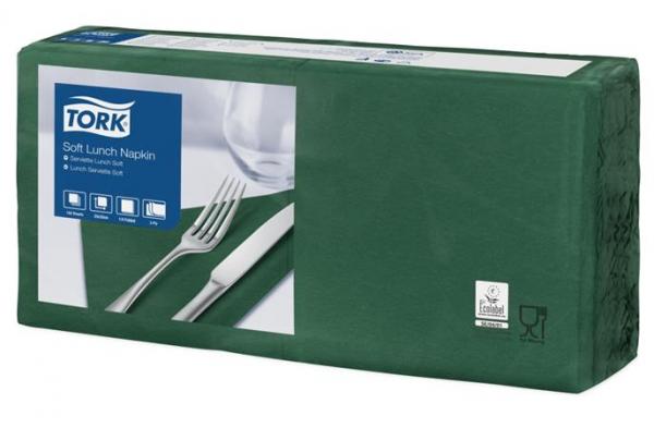 Servítky, 1/4 ohyb, 3-vrstvové, 32,5x32,8 cm, Advanced, TORK "Soft Lunch", tmavozelená 1