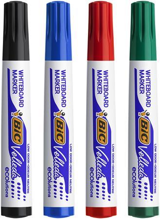 Popisovač na flipchart a tabuľu, 1,4 mm, kužeľový hrot, BIC "Velleda ecolutions", 4 rôzne 2
