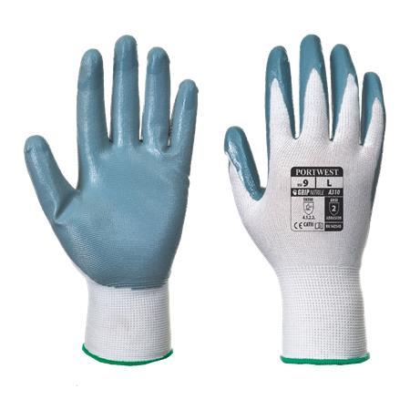 . Precízne montážne rukavice, nitrilové, veľkosť: M, „Flexo Grip“, sivé-biele 1