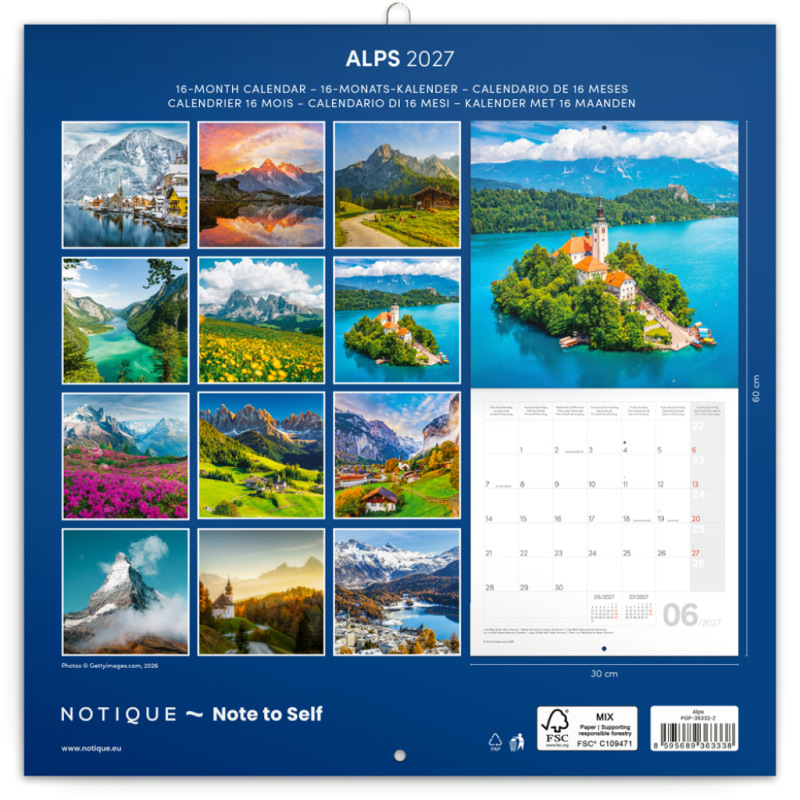 NOTIQUE Grid calendar Alps 2027, 30 x 30 cm 14