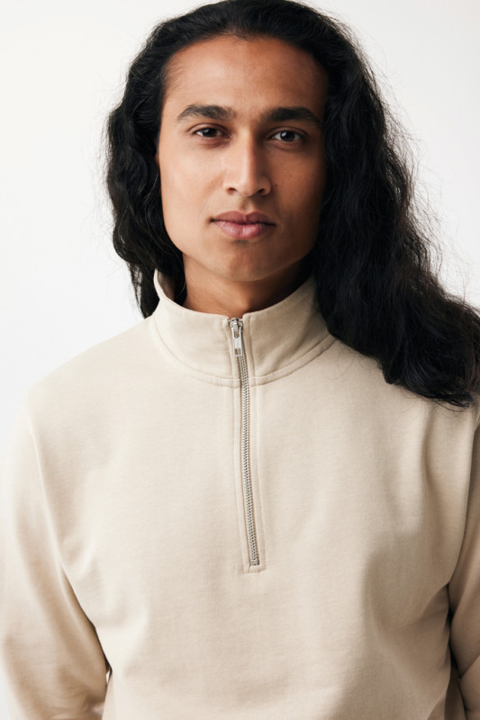 IQONIQ Elgon sveter s krátkym zipsom z recyklovanej bavlny desert XXL 13