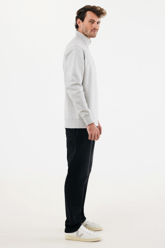 IQONIQ Elgon sveter s krátkym zipsom z recyklovanej bavlny light heather grey XS 6