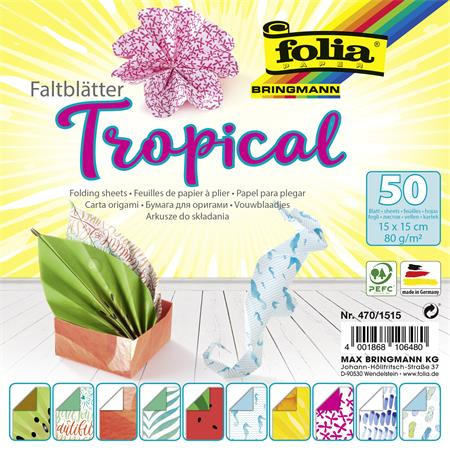 Origami papier, 15x15 cm, 80 g, 50 listov, FOLIA "Tropical", 10 rôznych vzorov