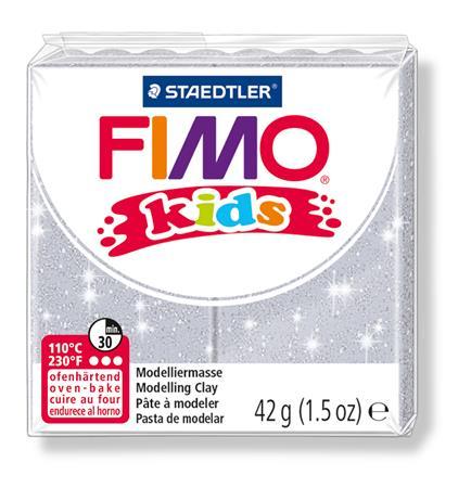 Modelovacia hmota, 42 g, polymérová, FIMO "Kids", trblietavá strieborná 1