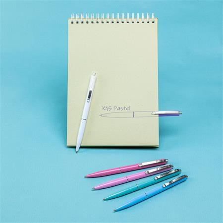 Guľôčkové pero, 0,5 mm, tlačidlové, s mixom pastelových farieb tela, SCHNEIDER "K15", modr 3