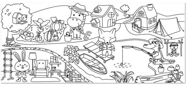 Omaľovávanka v kotúči, samolepiaca, 31x355 cm, STICK N, veselá dedina 3