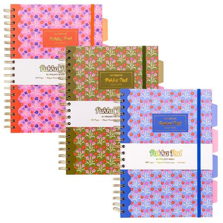 Špirálový zošit, B5, linajkový, 100 listov, PUKKA PAD "Floral Project Book", mix 1