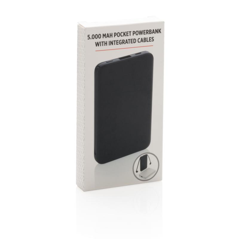 Vrecková powerbanka 5 000 mAh s integrovaným káblom čierna 12