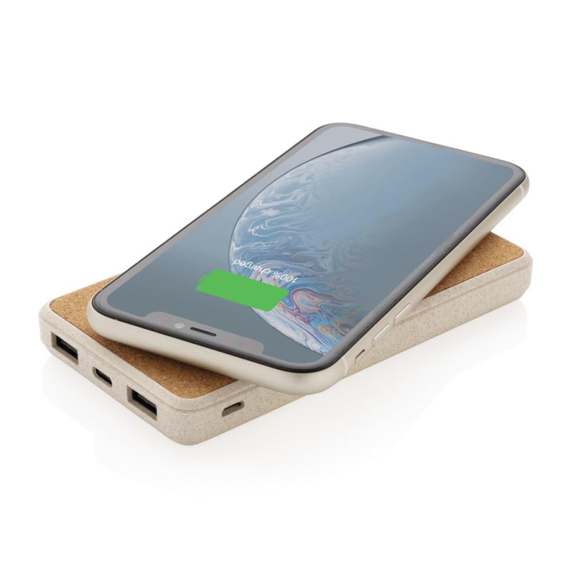 Bezdrôtová powerbanka z korku a pšenice 8 000 mAh 5W khaki 4