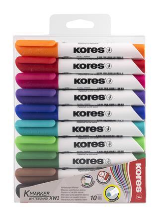 Popisovač na biele a flipchartové tabule, sada, 1-3 mm, zrezaný hrot, KORES "K-Marker", 10