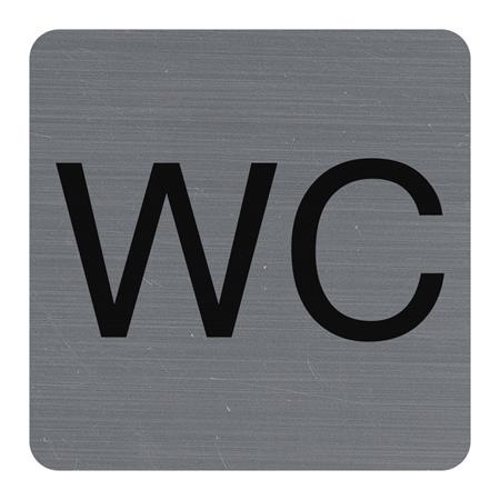 Informačná tabuľka, samolepiaca, 7,5x7,5 cm, hliníkový vzhľad, EXACOMPTA, "WC"