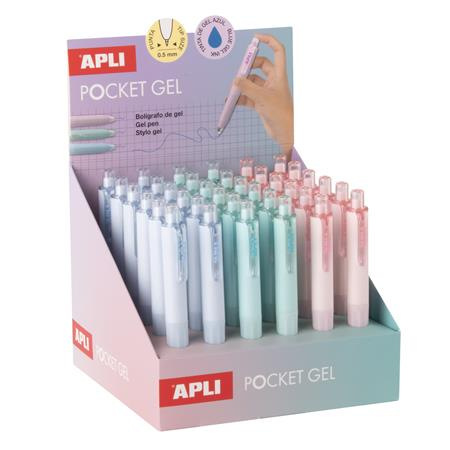 Gélové pero, mini, displej, 0,5 mm, stláčací mechanizmus, APLI "Pocket Gel", mix pastelový