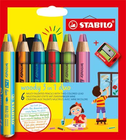 Farebné ceruzky, sada, STABILO "Woody 3 in 1 duo", 6 obojstranných rôznych farieb 1