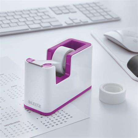 Dispenzor na lepiacu pásku, stolový, naplnený, LEITZ "Wow", biela-fialová 3