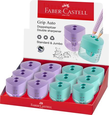 Strúhadlo, displej, dvojdierové, FABER-CASTELL, "Grip Auto", mix pastelových farieb 1