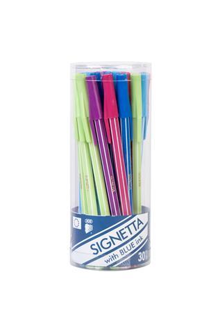 Guľôčkové pero, 0,7 mm, s vrchnákom, vo valcovitom stojane, ICO "Signetta Mix", modré 1