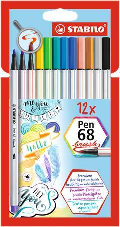 Fixky v tvare štetca, STABILO "Pen 68 brush", 12 farieb 1