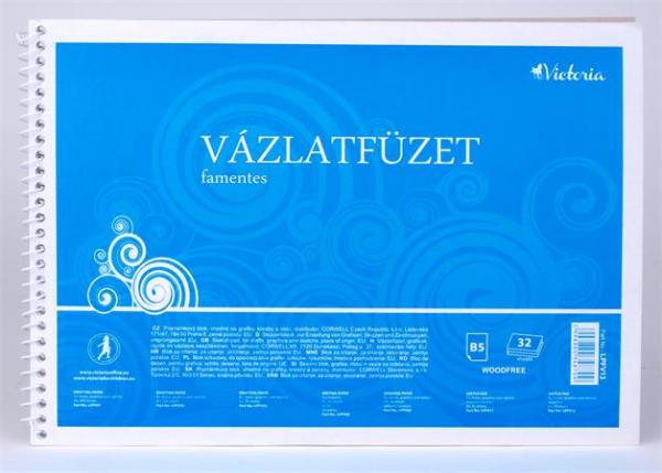 Náčrtník, bezdrevný, 32 listový, bezdrevný, B5, špirálový, 120 g, VICTORIA 1