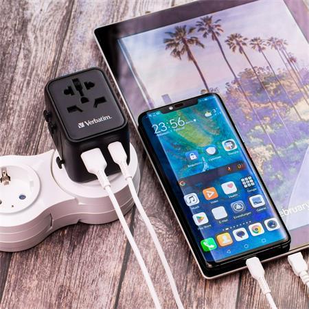 Cestovný adaptér, univerzálny, USB-A(QC 3.0)/USB-C(PD20W)2xUSB, VERBATIM "UTA-02" 5