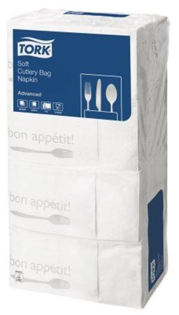 Servítky, 1/8 ohyb, 3-vrstvové, 39x40 cm, TORK "Soft Bon Appetit Cutlery Pocket", decor 1