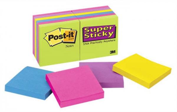 Samolepiace bloky, 76x76 mm, 100 listov, 3M POSTIT "Super Sticky", mix