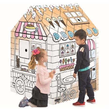 Kartónový domček, vyfariteľný, FELLOWES "BANKERS BOX® Playhouse", maškrty/jedlá, mix vzoro 3
