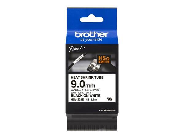 Zmršťovacia bužírka, pre štítkovače, 9 mm x 1,5 m, BROTHER "HSe-221E", biela-čierna 1