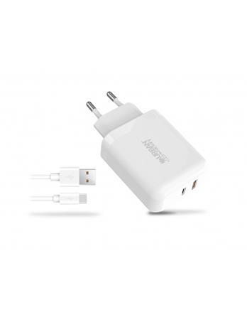 Sieťová nabíjačka, 1xUSB-A (18W), 1xUSB-C (45W), kábel USB-A–USB-C, URBAN FACTORY 2