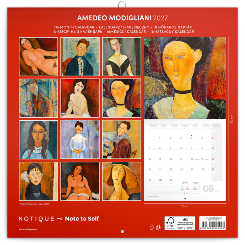 NOTIQUE Poznámkový kalendár Amedeo Modigliani 2027, 30 x 30 cm 14