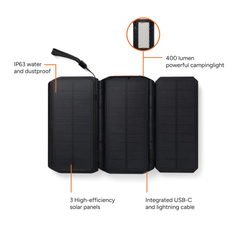 Nordic Drift Titan solárna powerbanka 10 000 mAh s 3 panelmi čierna 2