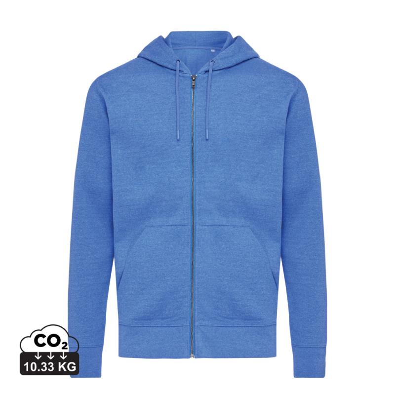 Mikina na zips s kapucňou IQONIQ Abisko z recykl. bavlny heather blue XXXL