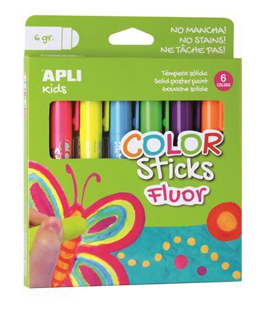 Tempera, tyčinka, v tvare pera, APLI "Kids", 6 rôznych fluo farieb