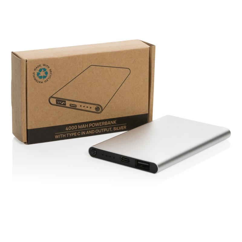Powerbanka 4000mAh s USB C z RCS recykl. plastu a hliníka strieborná 10