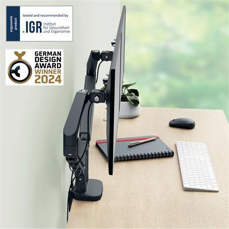Dvojité priestorovo úsporné rameno na monitory, LEITZ "Ergo Dual", tmavosivá 2