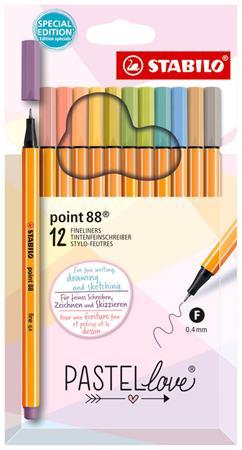 Liner, sada, 0,4 mm, STABILO "Point 88 Pastellove", 12 rôznych farieb 1