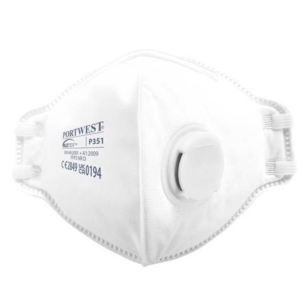 . Respirátor, skladací, FFP3, s ventilom, 20 ks, biela
